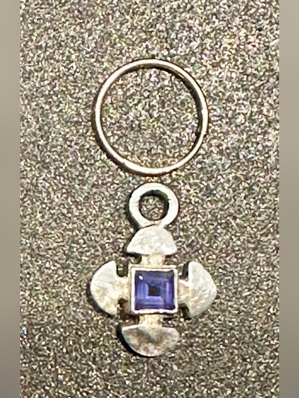 Lee Brevard Cruz Cross with Blue Stone . Endless Hoop Charm Earring $340